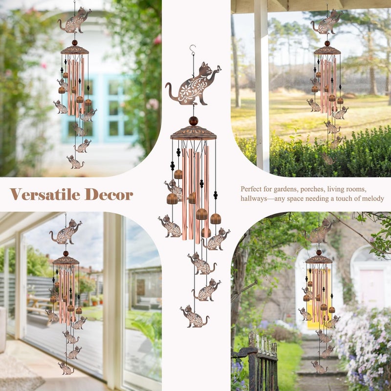 Howarmer Cat Wind Chimes for Outside, 35'' Metal Cat WindChimes Gifts for Women/Men, Decoration for Outdoor, Home, Garden, Patio, Backyard - Image 5
